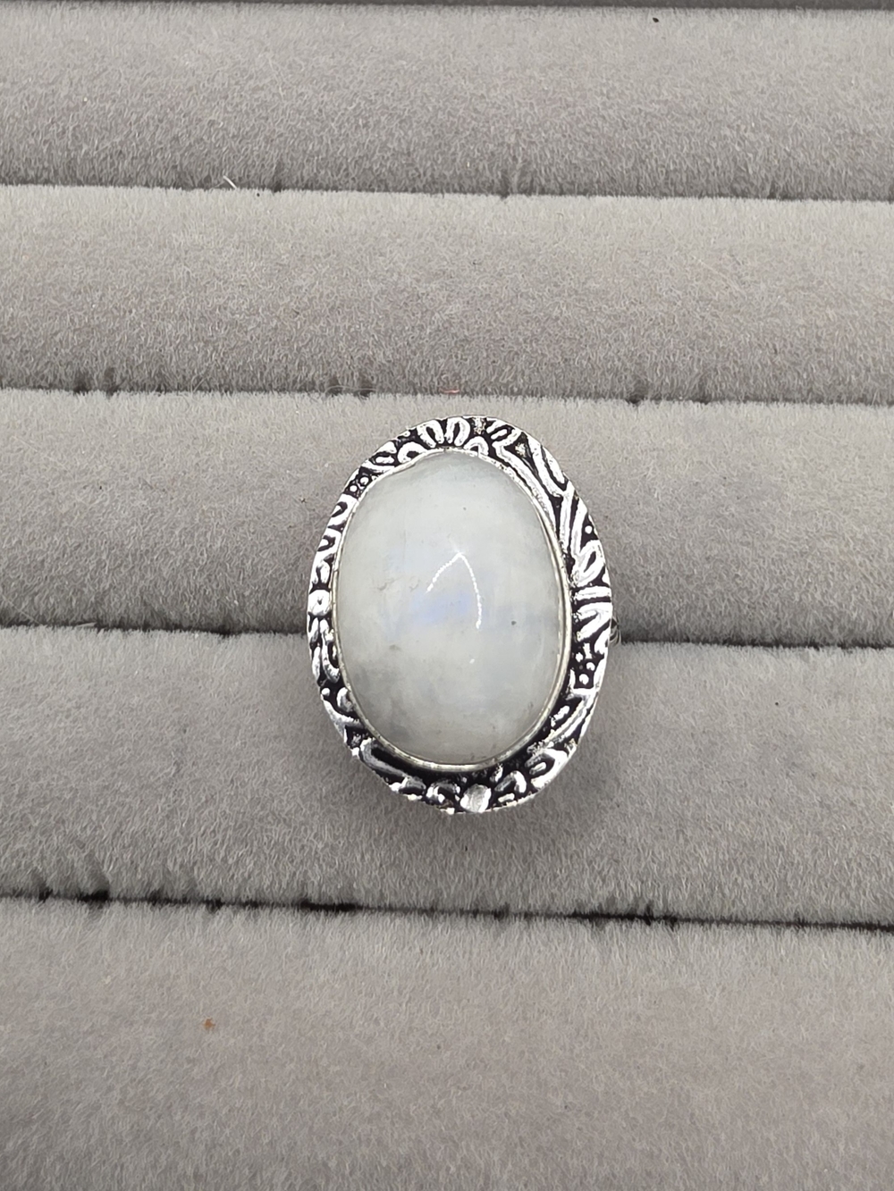 Moonstone Oval Silver Plated Ring Size 6 1/2 - White Moonstone